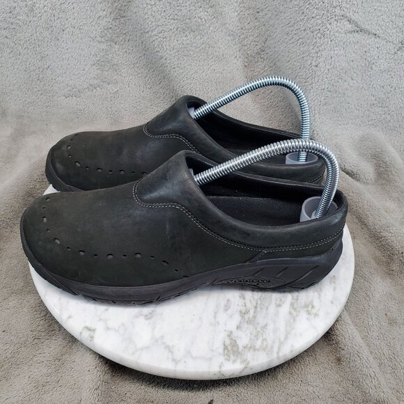 Merrell Shoes Womens Size 7.5 Black Leather Encore Blip Slip On Clogs - Picture 1 of 9